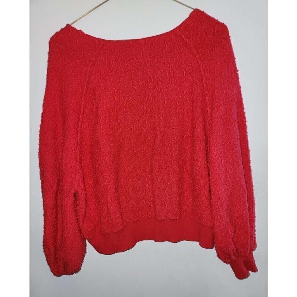 Free People Sz S Found My Friend Textured Sweater Red Balloon Sleeve - Picture 4 of 5